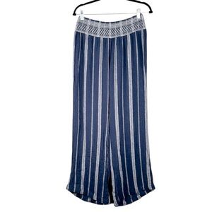 Indigo Rein Blue & White Boho Linen Blend Striped Wide Leg Pants Size Large